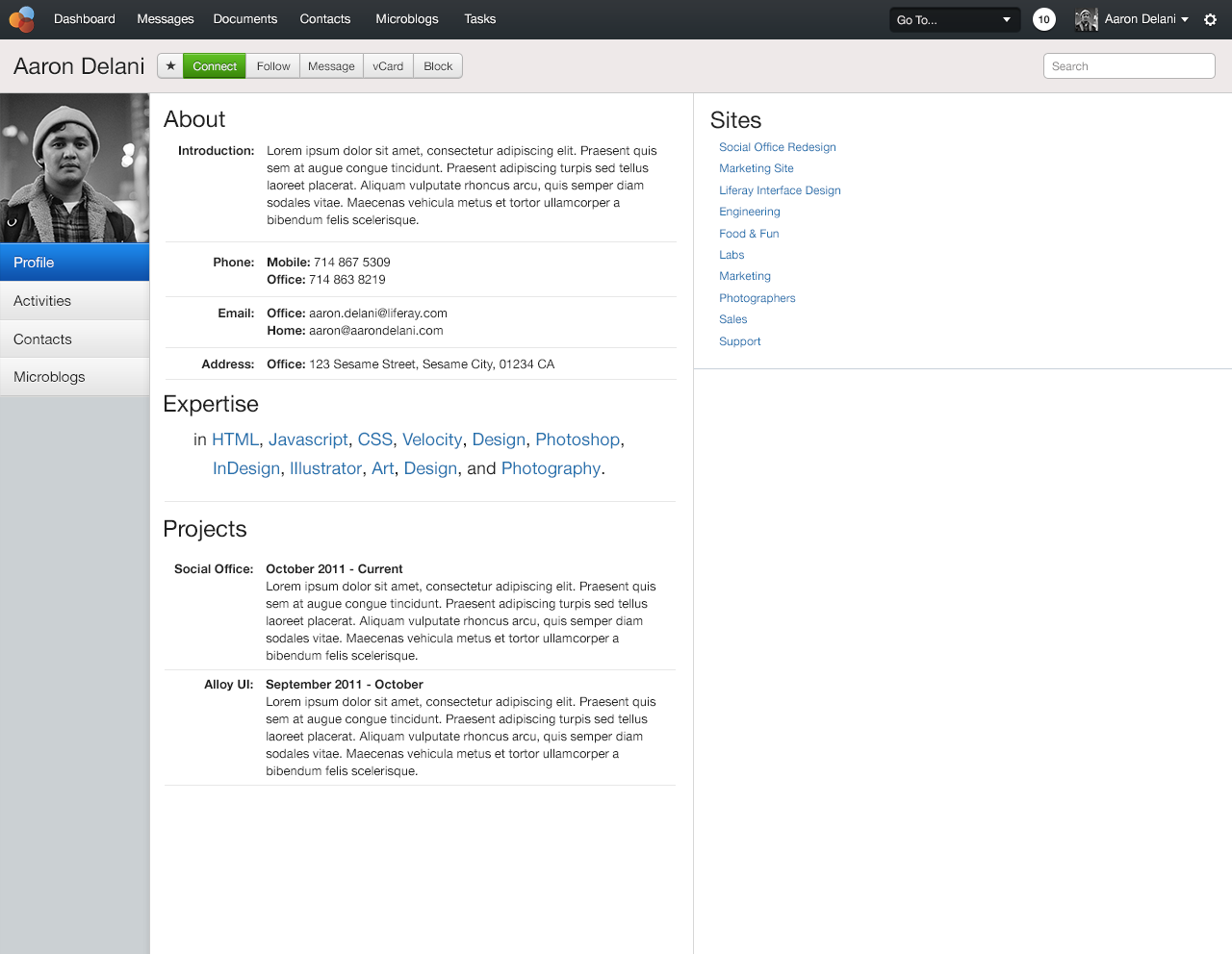 Social Office User Profile